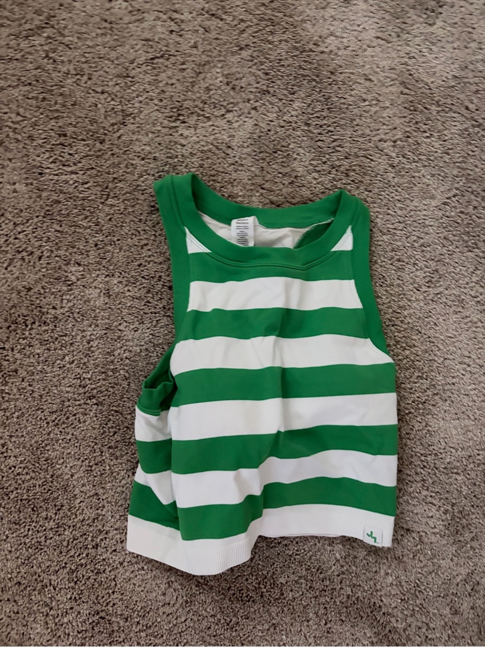 JoyLab Green and White Striped Tank Top with a build in bra